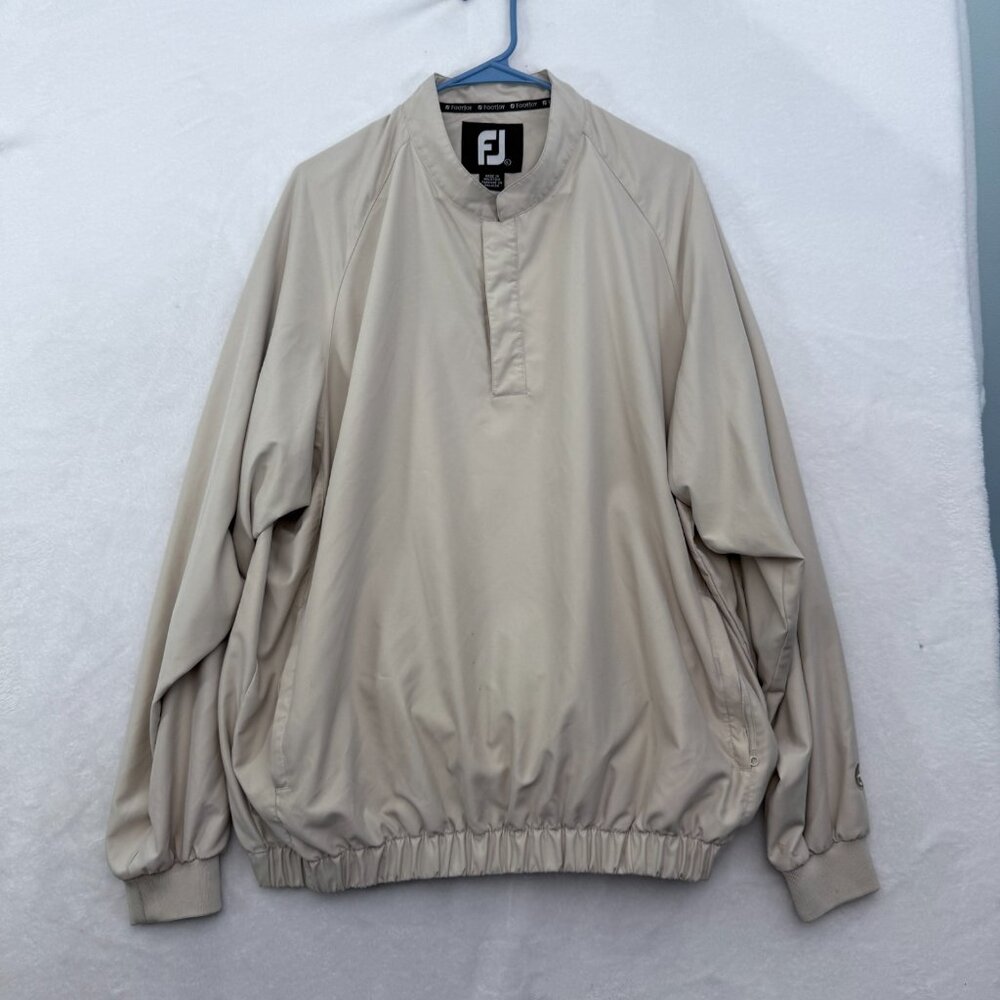 Footjoy Windbreaker Jacket Mens L Beige Snap Pullover Golf Performance